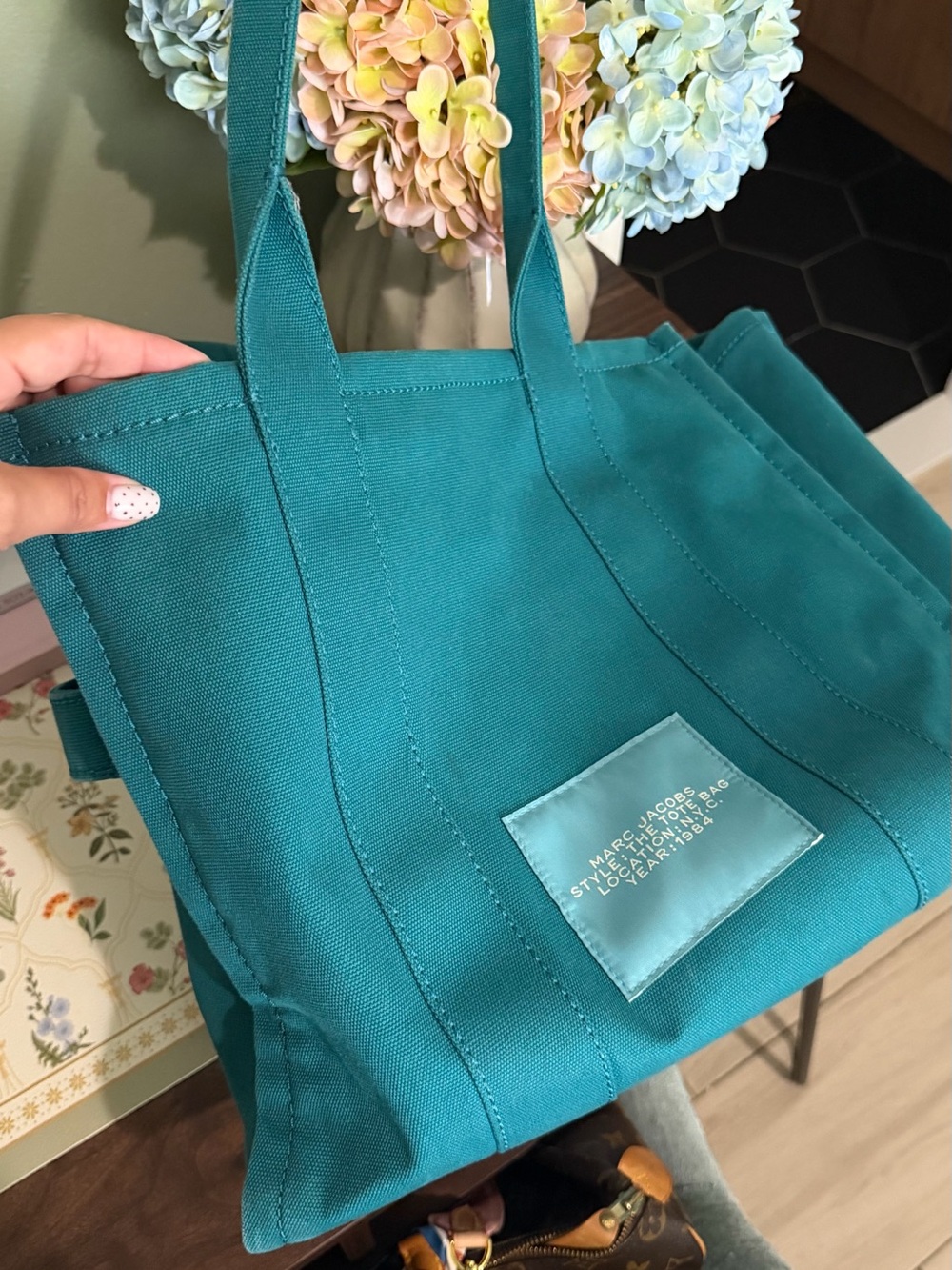 Marc Jacobs Teal Canvas Tote with White Logo - Picture 5 of 5